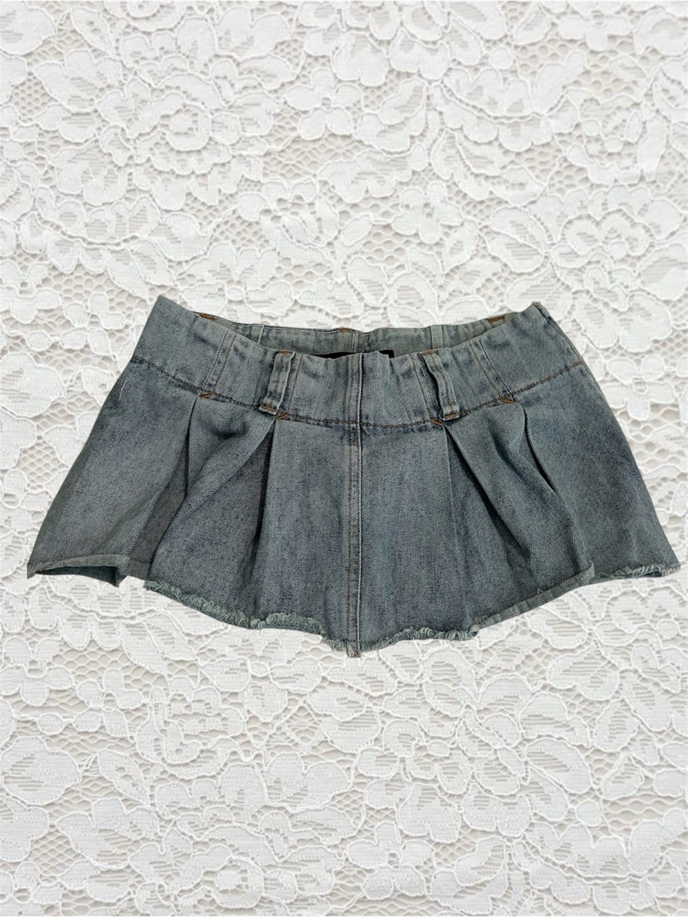 lioness pleated denim mini skirt with frayed hem